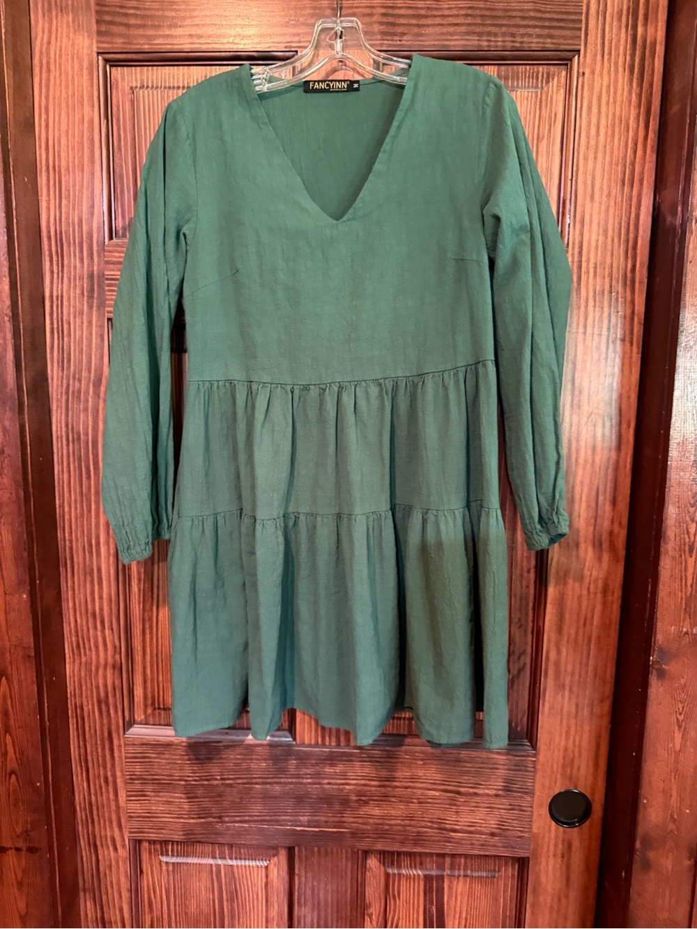 Fancynn Forest Green Tiered V-Neck Dress
